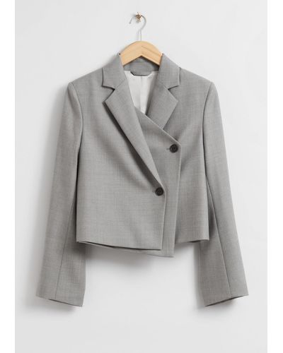 & Other Stories Reconstructed Ayssemetric Cropped Blazer - Grey