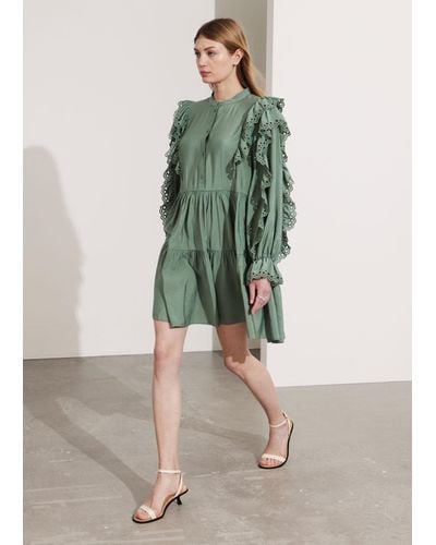 & Other Stories Frilled Mini Dress - Green