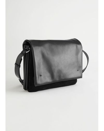 & Other Stories Suede Panel Leather Crossbody Bag - Black