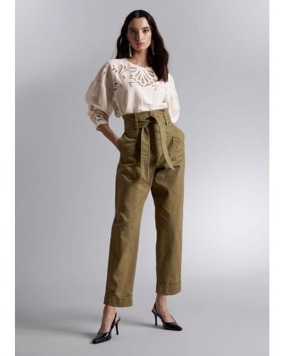 & Other Stories Cropped Paperbag Pants - Green