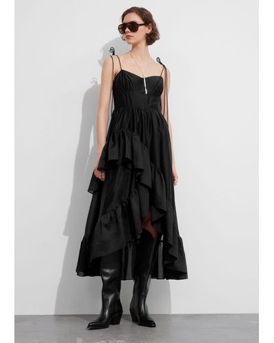 & Other Stories Strappy Ruffled Midi Dress - Black