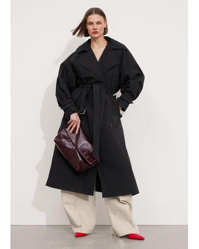 & Other Stories Crinkle-effect Trench Coat - Black