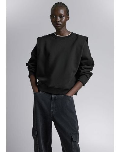 & Other Stories Fitted Pleated-shoulder Sweatshirt - Black