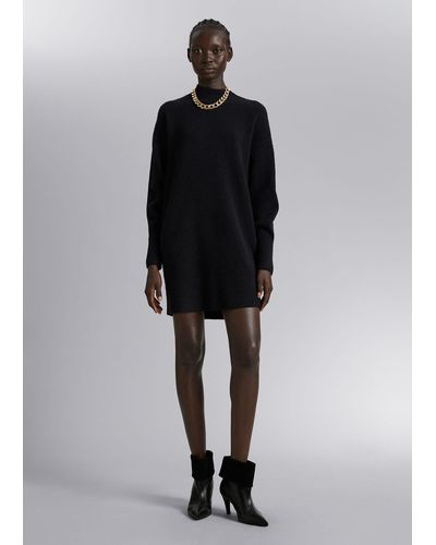 & Other Stories Belted Mini Knit Dress - Black