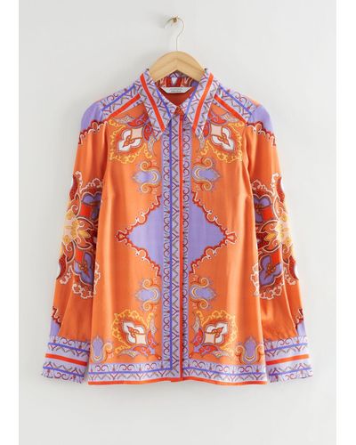& Other Stories Relaxed Wide Collar Shirt - Orange