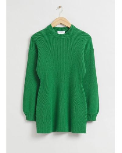 & Other Stories Ribbed Hourglass Silhouette Sweater - Green