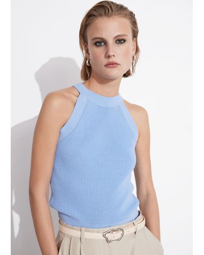 & Other Stories Fitted Halter Knit Top - Blue