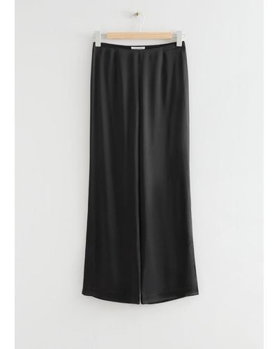 & Other Stories Fitted Slit-hem Satin Trousers - Black