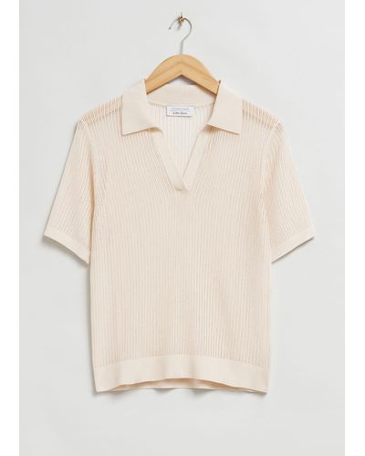 & Other Stories Relaxed Pointelle Knitted Polo Shirt - Natural