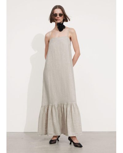 & Other Stories Strappy Linen Midi Dress - Natural
