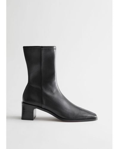 & Other Stories Squared Toe Leather Sock Boots - Black