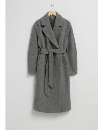 & Other Stories Voluminous Belted Wool Coat - Gray