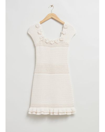 & Other Stories Floral-appliqué Crochet Dress - White