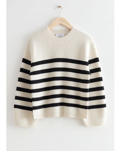 & Other Stories Striped Crewneck Knit Sweater - Black