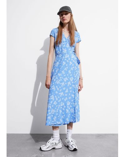 & Other Stories Printed Midi Wrap Dress - Blue