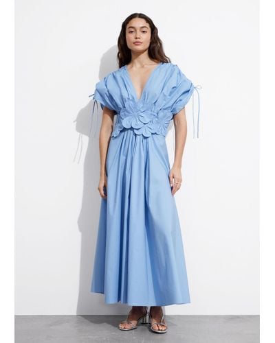 & Other Stories Floral Appliqué Midi Dress - Blue