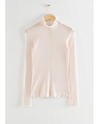 & Other Stories Frilled Tight Mock Neck Top - Natural