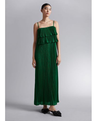 & Other Stories Pleated Strappy Maxi Dress - Green