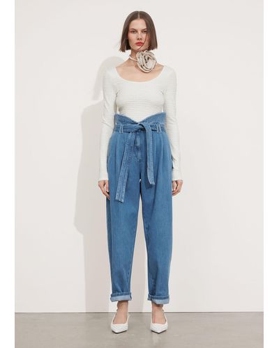 & Other Stories Wide Paperbag Denim Trousers - Blue