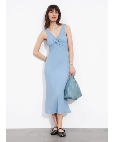 & Other Stories Ribbed Twist-front Midi Dress - Blue