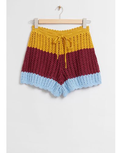 & Other Stories Colour-block Crocheted Shorts - Green