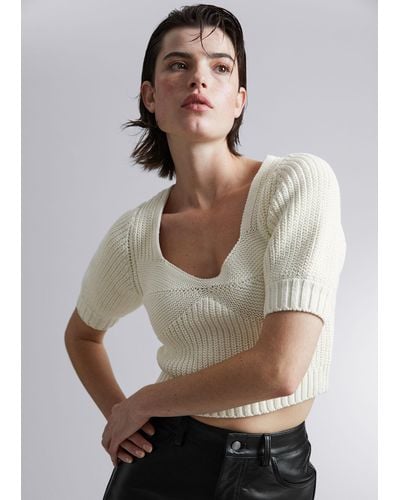 & Other Stories Cropped Sweetheart Bustier Knit Top - Grey