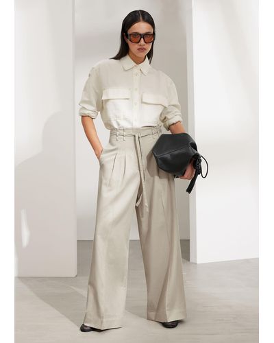 & Other Stories Wide Belted Trousers - Natural