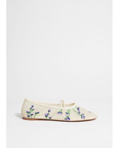& Other Stories Floral-embroidered Ballet Flats - Natural