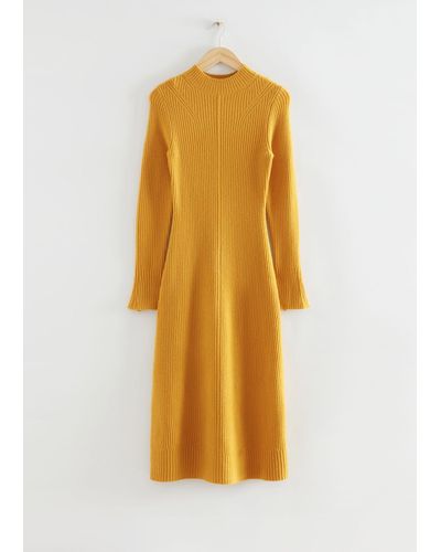& Other Stories Fitted A-line Wool Knit Dress - Yellow