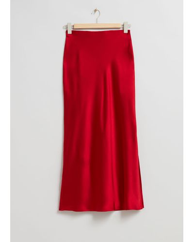 & Other Stories Satin Midi Skirt - Red