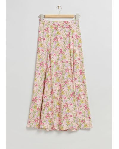 & Other Stories High Waist Printed Flared Skirt - Natural
