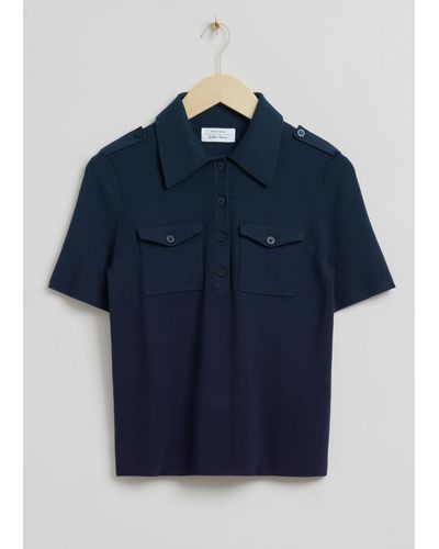 & Other Stories Fitted Uniform Detail Polo Shirt - Blue