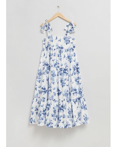 & Other Stories Tiered Babydoll Midi Dress - Blue