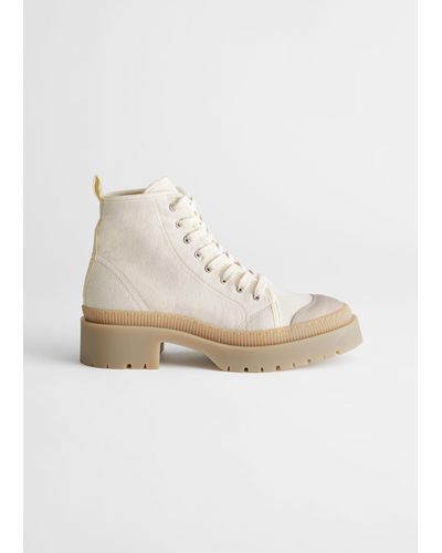 & Other Stories Chunky Canvas Lace Up Boots - Natural