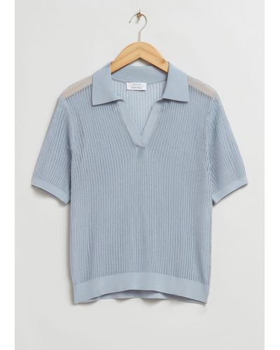 & Other Stories Relaxed Pointelle Knitted Polo Shirt - Grey