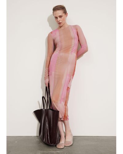 & Other Stories Mesh Midi Dress - Pink