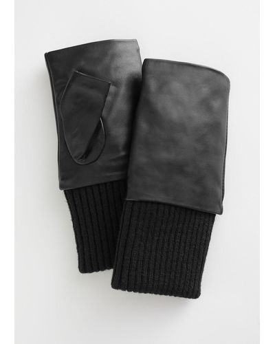 & Other Stories Leather Mitten Fingerless Gloves - Black