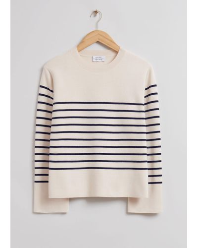 & Other Stories Boxy Nautical Striped Sweater - White