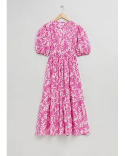 & Other Stories Fitted Tiered Maxi Dress - Pink