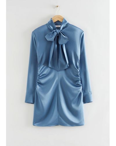 & Other Stories Satin Lavallière-neck Mini Dress - Blue