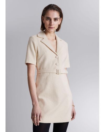 & Other Stories Belted Tweed Mini Dress - Natural