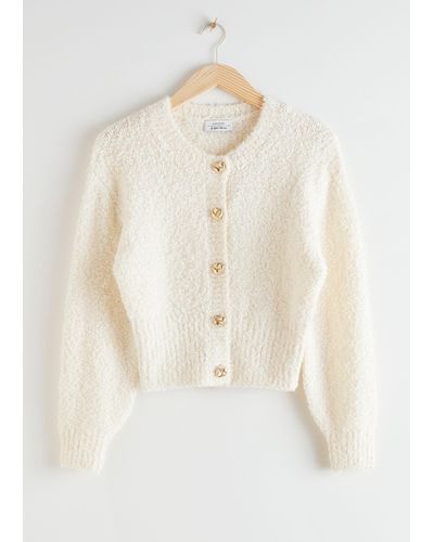 & Other Stories Bouclé Knit Cropped Cardigan - White