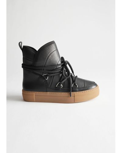 & Other Stories Shearling Lined Suede Snow Boots - Black