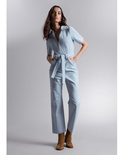 & Other Stories Belted Corduroy Jumpsuit - Blue
