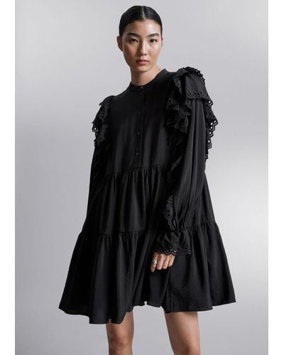 & Other Stories Frilled Mini Dress - Black