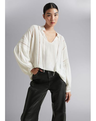 & Other Stories Relaxed Embroidery Blouse - White