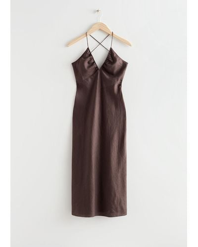 & Other Stories Strappy Linen Midi Dress - Brown