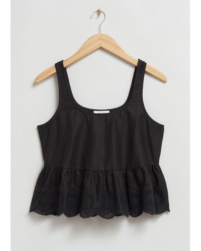 & Other Stories Sleeveless Broderie Anglaise Top - Black