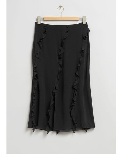 & Other Stories Frilled Midi Skirt - Black