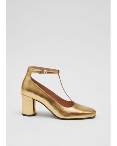 & Other Stories T-strap Leather Court Shoes - Metallic